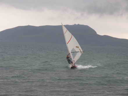 Mountain, Sea, windsurfer